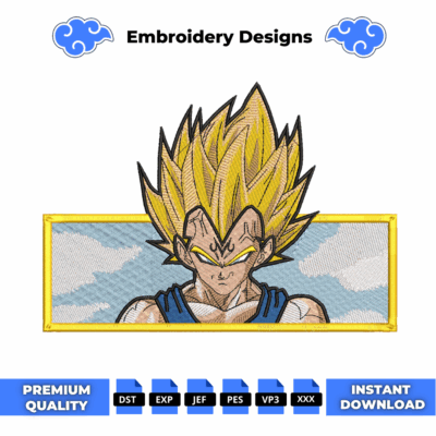 Anime embroidery design of Vegeta from Dragon Ball
