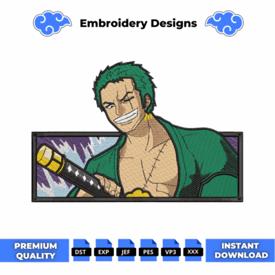Anime embroidery design of Roronoa Zoro from One Piece