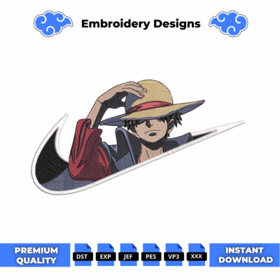 Anime embroidery design of Luffy from One Piece