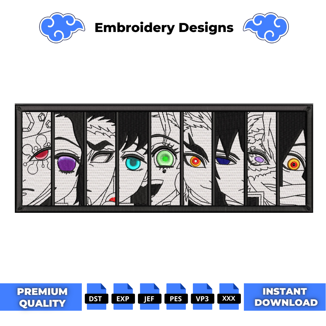 Anime embroidery design of Hashiras from Demon Slayer